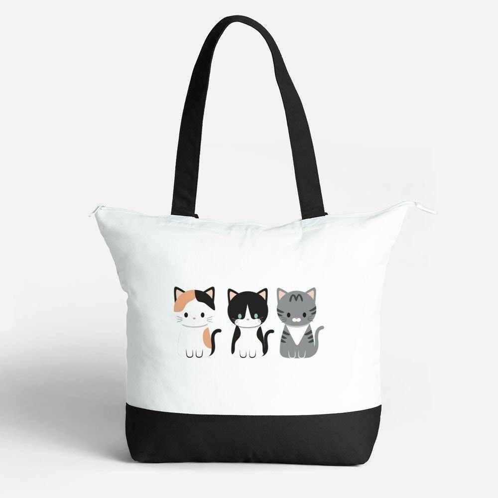 Tres Gatitos Large Canvas Zippered Bag