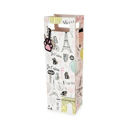 Gift Wine Bag- Cats in Paris (includes 6 wine glass markers)